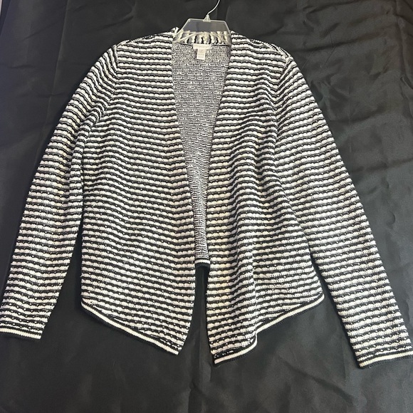 CHICO’S Striped Black and White Open Front Cardigan - Picture 2 of 4